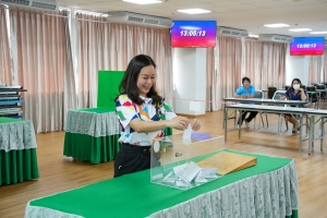 รร.สาธิต มรภ.เทพสตรี จัดแสดงวิสัยทัศน์และลงคะแนนหยั่งเสียงผู้มีสิทธิเข้ารับการคัดเลือกเป็นผู้อำนวยการโรงเรียนสาธิตมหาวิทยาลัยราชภัฏเทพสตรี