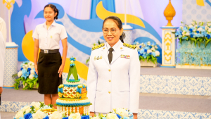 ผู้แทนผู้บริหาร คณาจารย์ บุคลากร นักเรียน และนักศึกษา มรภ.เทพสตรี บันทึกเทปโทรทัศน์ถวายพระพรชัยมงคล สมเด็จพระนางเจ้าสิริกิติ์ พระบรมราชินีนาถ พระบรมราชชนนีพันปีหลวง