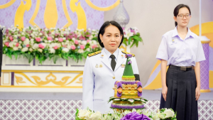 ผู้แทนผู้บริหาร คณาจารย์ บุคลากร นักเรียน และนักศึกษา มรภ.เทพสตรี บันทึกเทปโทรทัศน์ถวายพระพรชัยมงคล สมเด็จพระนางเจ้าฯ พระบรมราชินี