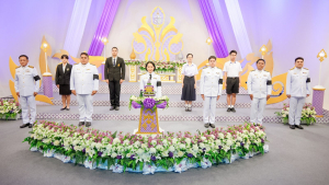 ผู้แทนผู้บริหาร คณาจารย์ บุคลากร นักเรียน และนักศึกษา มรภ.เทพสตรี บันทึกเทปโทรทัศน์ถวายพระพรชัยมงคล สมเด็จพระนางเจ้าฯ พระบรมราชินี